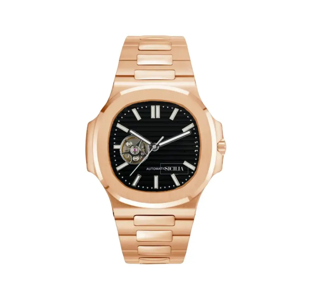 Seiko Mod "Black Rose Gold" Nautilus Open Heart