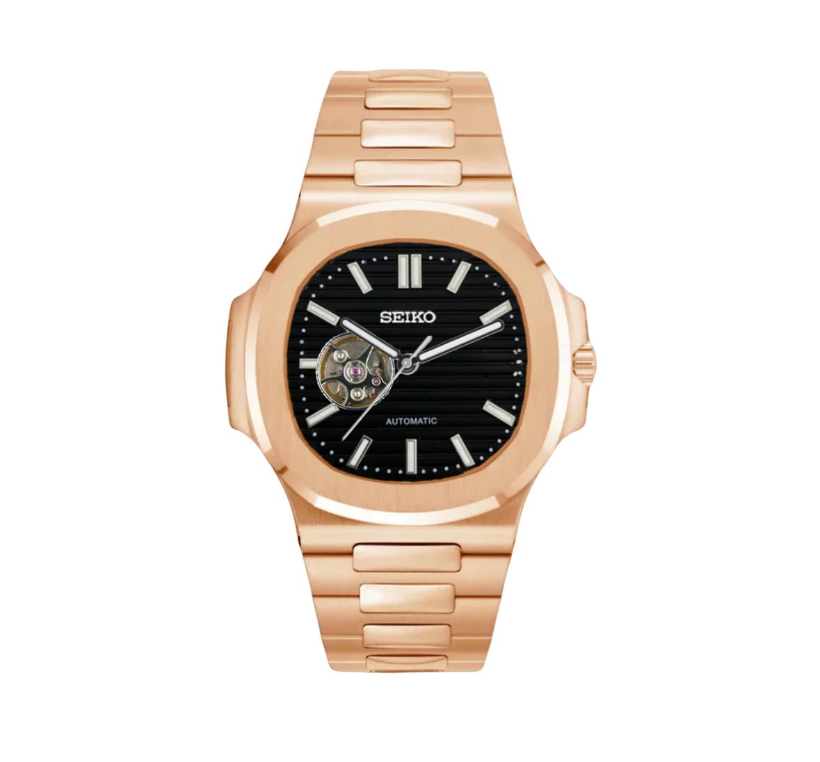 Seiko Mod "Black Rose Gold" Nautilus Open Heart - Sicilia Watch Mods
