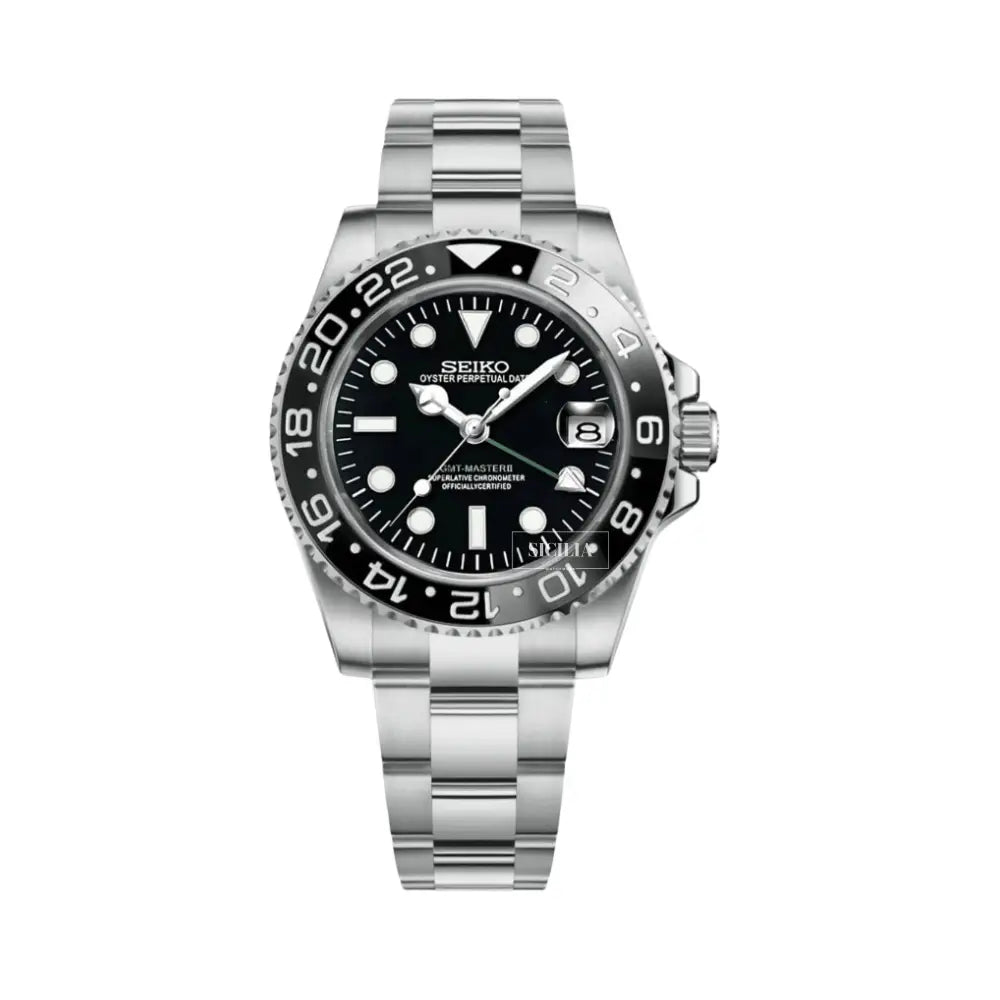 Seiko Mod Black GMT "Green Arrow" Automatic Watch